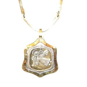 Jeep Collins Signed Articulated Angel Pendant Necklace Womens 19" Sterling Brass